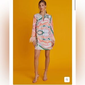 English Factory Feather Print Dress XS